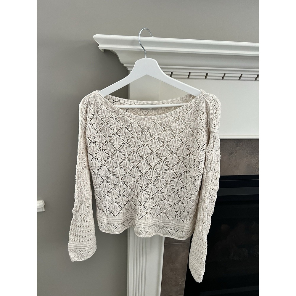 Vintage Bisou Long Sleeve Beige Knit Round Neck Sweater